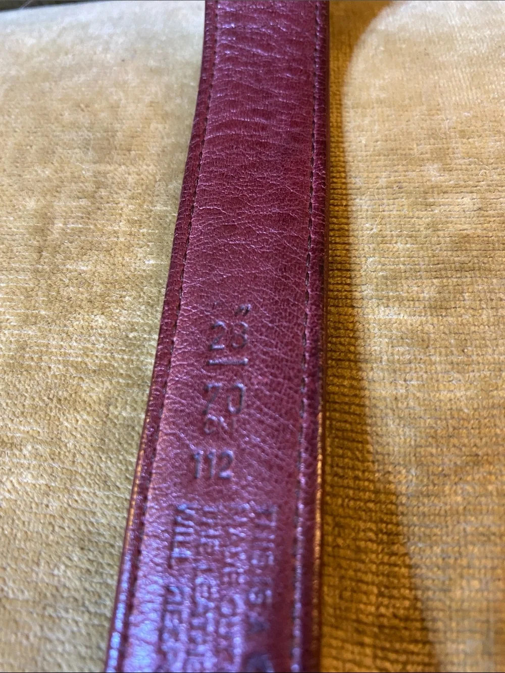 Coach burgundy red leather belt, 28”